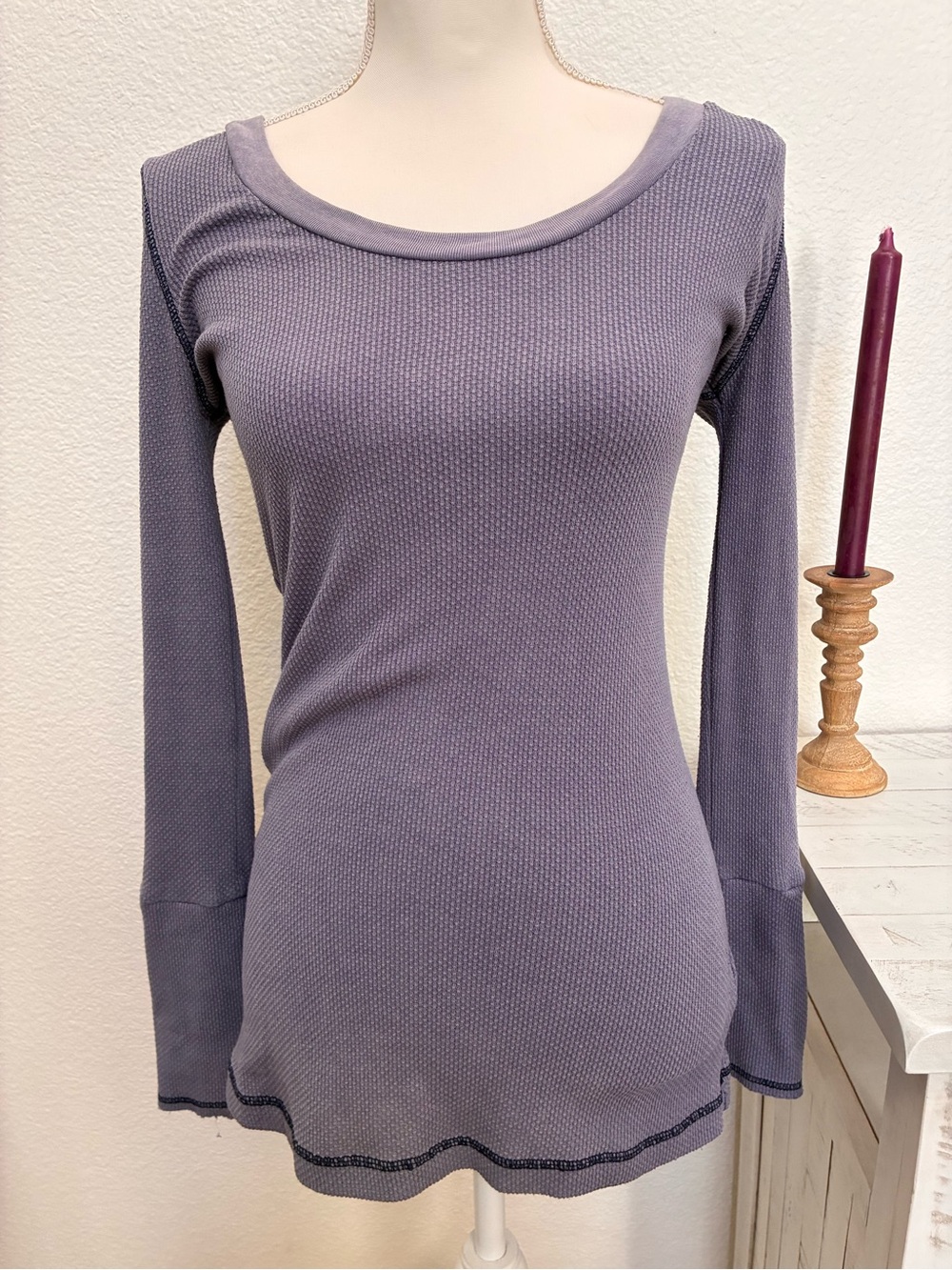 Free People Waffle-Knit Lavender Long Sleeve Scoop Top